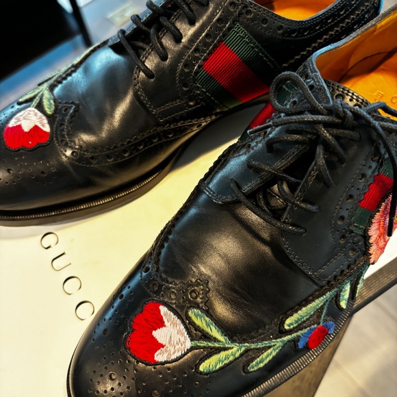 Gucci Embroidered Leather Brogues Oxford Shoes, Unisex Mens UK 6.5, or Women’s 9 main image 8